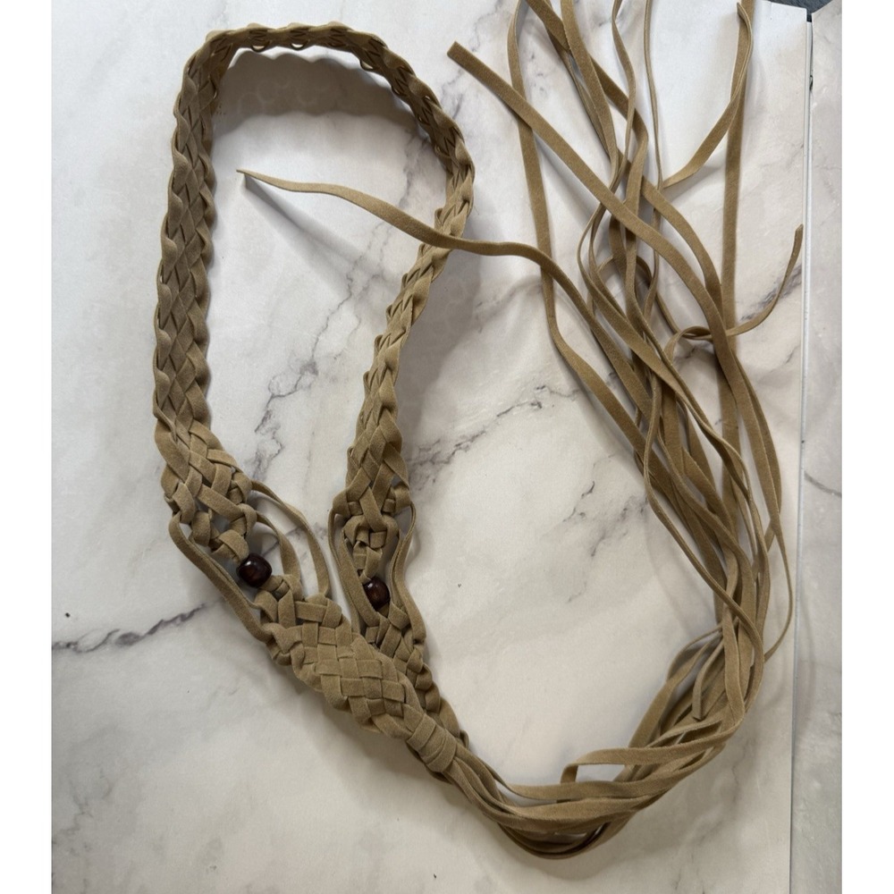Braided beaded fringe fashion belt Length 28 inches -fringe 20 inches each side